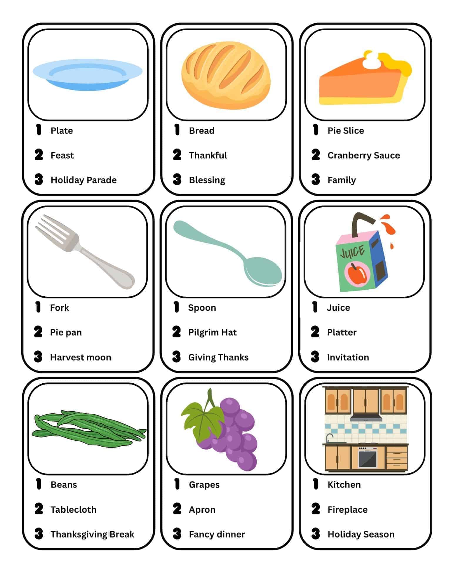 printable thanksgiving pictionary game for kids and adults